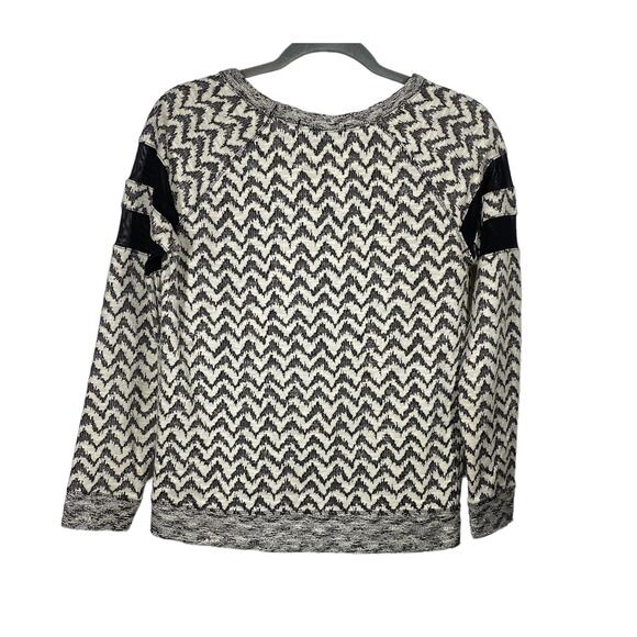 Rewind Sweater Mesh Sleeves Knit Geometric Stripes Cream Black Womens Size Small - Picture 2 of 5